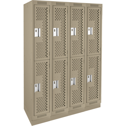 Clean Line Lockers, 2 -tier, Bank of 4, 48" x 18" x 76", Steel, Beige, Rivet (Assembled), Perforated Equipment World