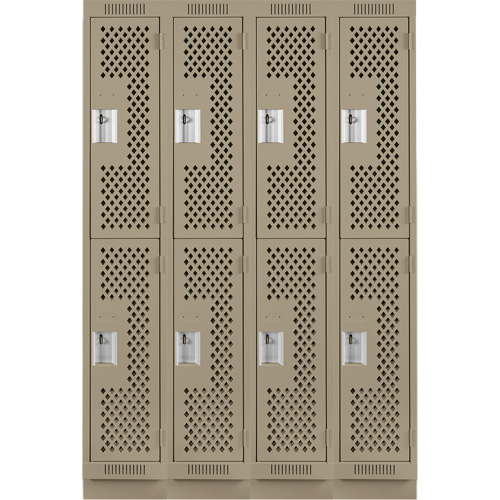 Clean Line Lockers, 2 -tier, Bank of 4, 48" x 18" x 76", Steel, Beige, Rivet (Assembled), Perforated Equipment World
