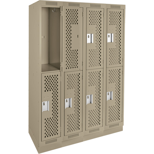 Clean Line Lockers, 2 -tier, Bank of 4, 48" x 18" x 76", Steel, Beige, Rivet (Assembled), Perforated Equipment World
