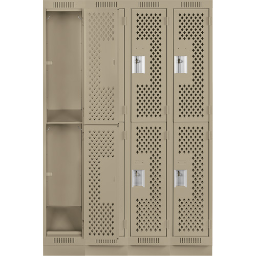 Clean Line Lockers, 2 -tier, Bank of 4, 48" x 18" x 76", Steel, Beige, Rivet (Assembled), Perforated Equipment World