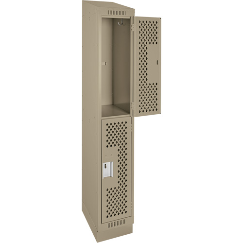Clean Line Lockers, 2 -tier, 12" x 12" x 82", Steel, Beige, Rivet (Assembled), Perforated Equipment World