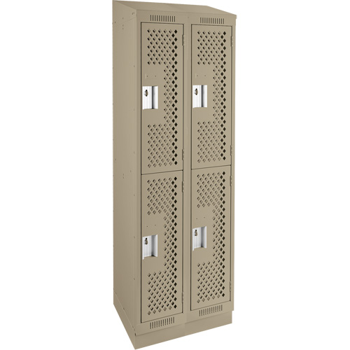 Clean Line Lockers, 2 -tier, Bank of 2, 24" x 12" x 82", Steel, Beige, Rivet (Assembled), Perforated Equipment World