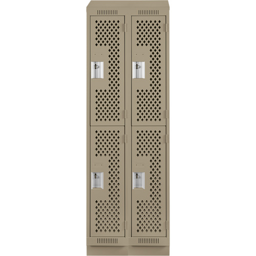 Clean Line Lockers, 2 -tier, Bank of 2, 24" x 12" x 82", Steel, Beige, Rivet (Assembled), Perforated Equipment World