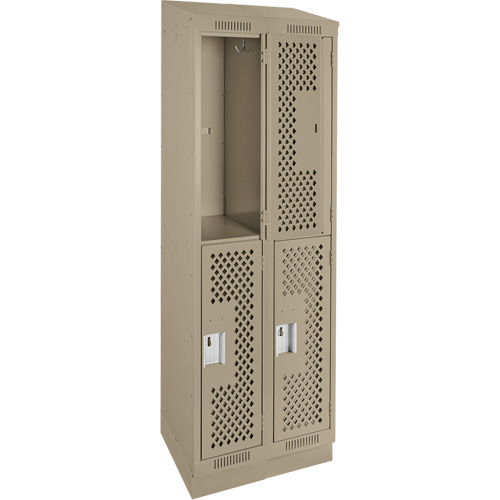 Clean Line Lockers, 2 -tier, Bank of 2, 24" x 12" x 82", Steel, Beige, Rivet (Assembled), Perforated Equipment World