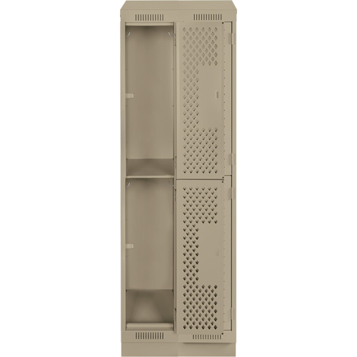 Clean Line Lockers, 2 -tier, Bank of 2, 24" x 12" x 82", Steel, Beige, Rivet (Assembled), Perforated Equipment World