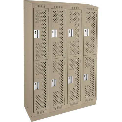 Clean Line Lockers, 2 -tier, Bank of 4, 48" x 12" x 82", Steel, Beige, Rivet (Assembled), Perforated Equipment World