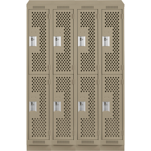 Clean Line Lockers, 2 -tier, Bank of 4, 48" x 12" x 82", Steel, Beige, Rivet (Assembled), Perforated Equipment World