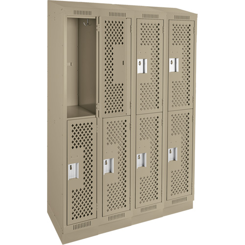 Clean Line Lockers, 2 -tier, Bank of 4, 48" x 12" x 82", Steel, Beige, Rivet (Assembled), Perforated Equipment World