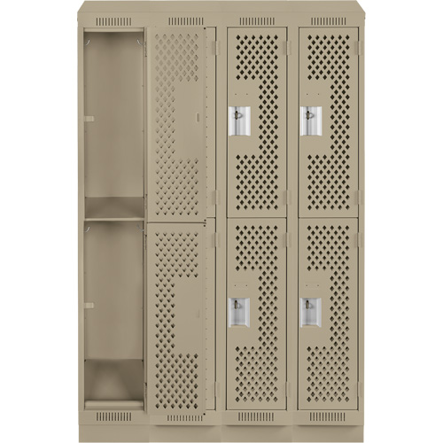 Clean Line Lockers, 2 -tier, Bank of 4, 48" x 12" x 82", Steel, Beige, Rivet (Assembled), Perforated Equipment World