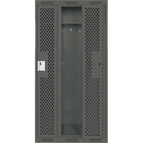Clean Line Lockers, Bank of 3, 36" x 12" x 72", Steel, Charcoal, Rivet (Assembled), Perforated Equipment World