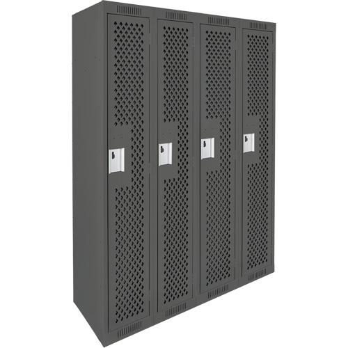 Clean Line Lockers, Bank of 4, 48" x 12" x 72", Steel, Charcoal, Rivet (Assembled), Perforated Equipment World