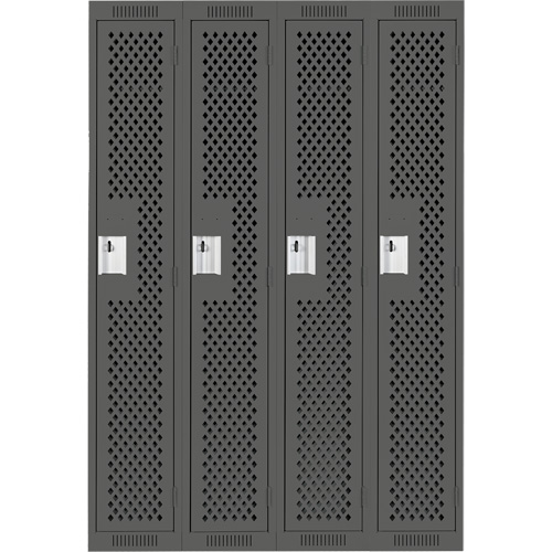 Clean Line Lockers, Bank of 4, 48" x 12" x 72", Steel, Charcoal, Rivet (Assembled), Perforated Equipment World