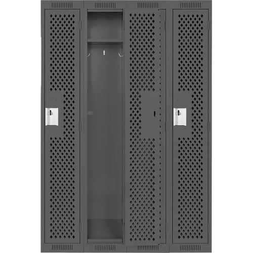 Clean Line Lockers, Bank of 4, 48" x 12" x 72", Steel, Charcoal, Rivet (Assembled), Perforated Equipment World