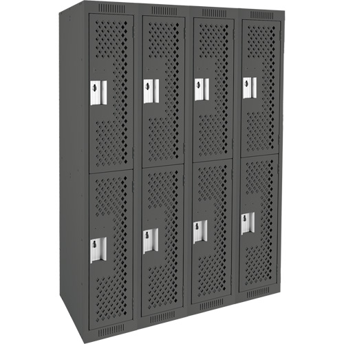 Clean Line Lockers, 2 -tier, Bank of 4, 48" x 12" x 72", Steel, Charcoal, Rivet (Assembled), Perforated Equipment World