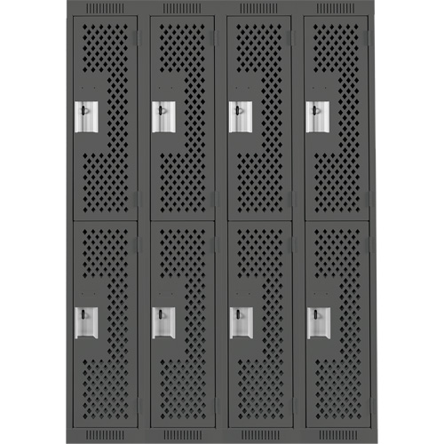Clean Line Lockers, 2 -tier, Bank of 4, 48" x 12" x 72", Steel, Charcoal, Rivet (Assembled), Perforated Equipment World