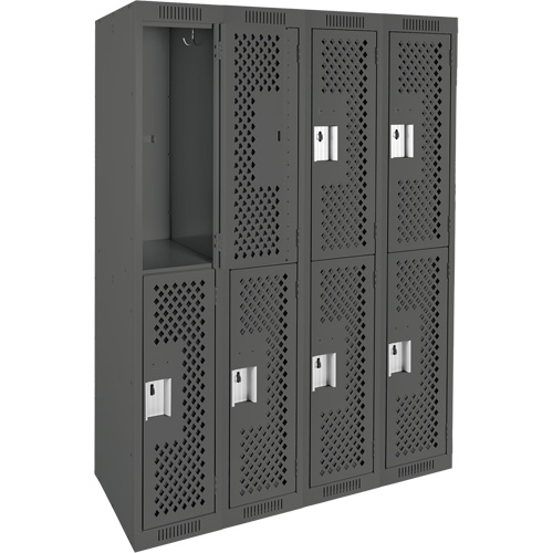 Clean Line Lockers, 2 -tier, Bank of 4, 48" x 12" x 72", Steel, Charcoal, Rivet (Assembled), Perforated Equipment World