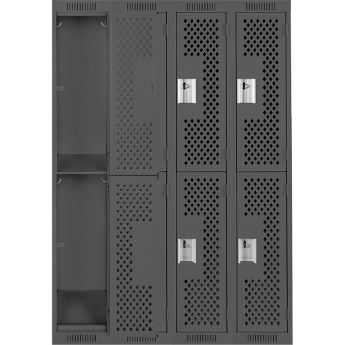 Clean Line Lockers, 2 -tier, Bank of 4, 48" x 12" x 72", Steel, Charcoal, Rivet (Assembled), Perforated Equipment World