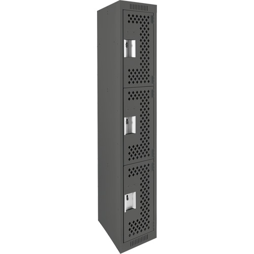 Clean Line Lockers, 3 -tier, 12" x 12" x 72", Steel, Charcoal, Rivet (Assembled), Perforated Equipment World