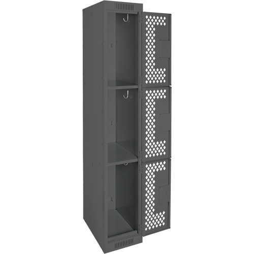 Clean Line Lockers, 3 -tier, 12" x 12" x 72", Steel, Charcoal, Rivet (Assembled), Perforated Equipment World