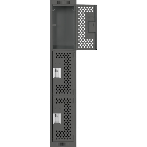 Clean Line Lockers, 3 -tier, 12" x 12" x 72", Steel, Charcoal, Rivet (Assembled), Perforated Equipment World