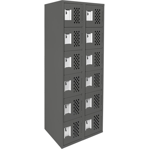 Assembled Lockerettes Clean Line Perforated Economy Lockers, 6 -tier, Bank of 2, 18" x 72" x 12", Steel Equipment World