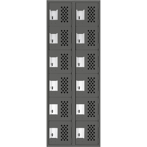 Assembled Lockerettes Clean Line Perforated Economy Lockers, 6 -tier, Bank of 2, 18" x 72" x 12", Steel Equipment World