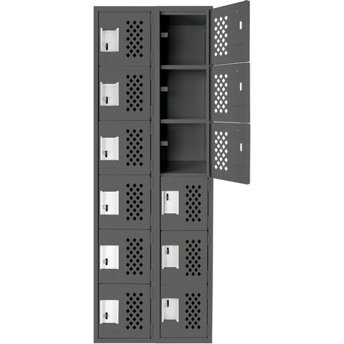 Assembled Lockerettes Clean Line Perforated Economy Lockers, 6 -tier, Bank of 2, 18" x 72" x 12", Steel Equipment World