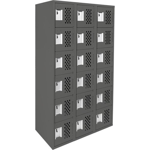 Assembled Lockerettes Clean Line Perforated Economy Lockers, 6 -tier, Bank of 3, 18" x 72" x 12", Steel Equipment World