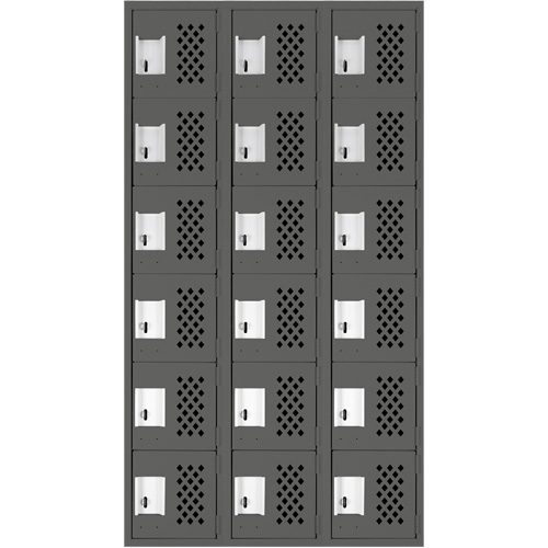 Assembled Lockerettes Clean Line Perforated Economy Lockers, 6 -tier, Bank of 3, 18" x 72" x 12", Steel Equipment World