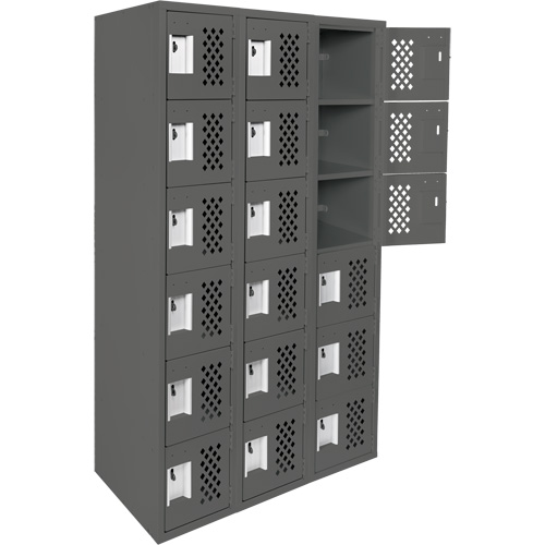 Assembled Lockerettes Clean Line Perforated Economy Lockers, 6 -tier, Bank of 3, 18" x 72" x 12", Steel Equipment World