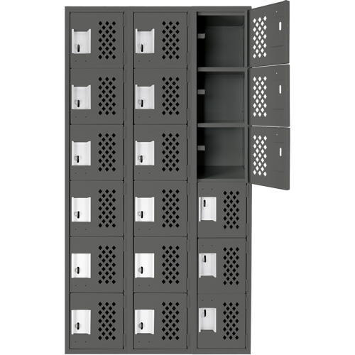 Assembled Lockerettes Clean Line Perforated Economy Lockers, 6 -tier, Bank of 3, 18" x 72" x 12", Steel Equipment World
