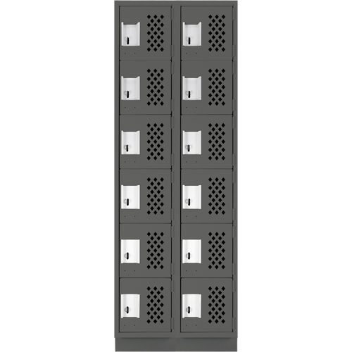 Assembled Lockerettes Clean Line Perforated Economy Lockers, 6 -tier, Bank of 2, 18" x 72" x 12", Steel Equipment World