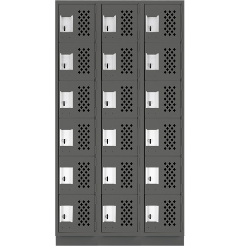 Assembled Lockerettes Clean Line Perforated Economy Lockers, 6 -tier, Bank of 3, 18" x 72" x 12", Steel Equipment World