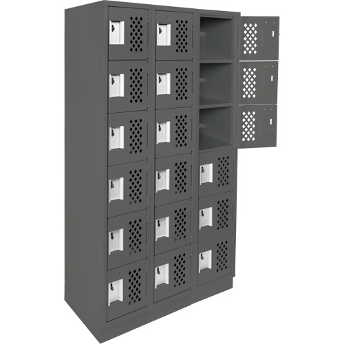 Assembled Lockerettes Clean Line Perforated Economy Lockers, 6 -tier, Bank of 3, 18" x 72" x 12", Steel Equipment World