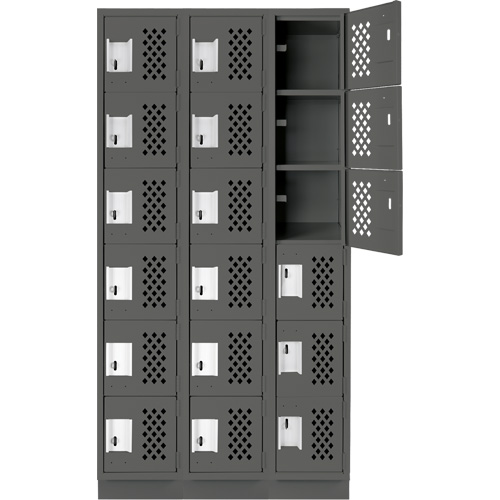 Assembled Lockerettes Clean Line Perforated Economy Lockers, 6 -tier, Bank of 3, 18" x 72" x 12", Steel Equipment World