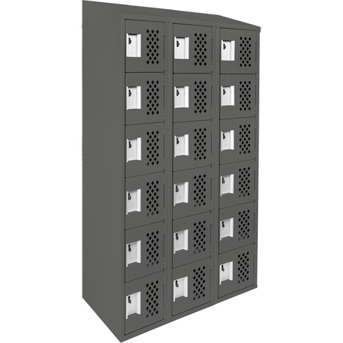 Clean-Line Perforated Lockerette, 6 -tier, Bank of 3, 15" x 72" x 12", Steel Equipment World