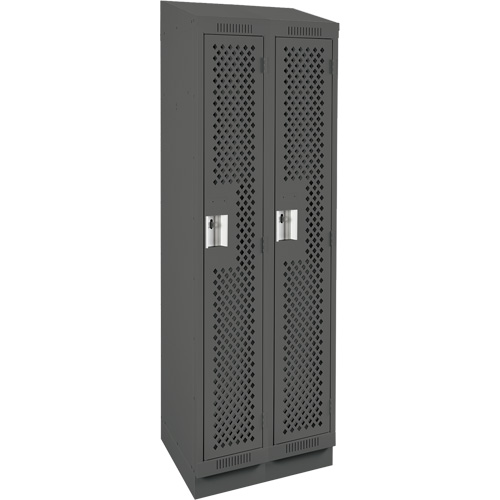 Clean Line Lockers, Bank of 2, 24" x 12" x 82", Steel, Charcoal, Rivet (Assembled), Perforated Equipment World