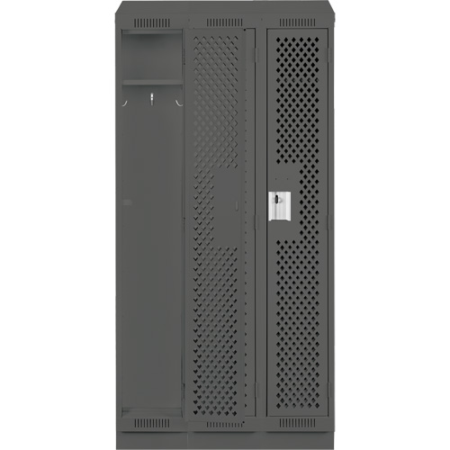 Clean Line Lockers, Bank of 3, 36" x 12" x 82", Steel, Charcoal, Rivet (Assembled), Perforated Equipment World