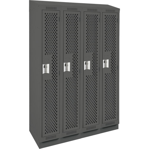Clean Line Lockers, Bank of 4, 48" x 12" x 82", Steel, Charcoal, Rivet (Assembled), Perforated Equipment World