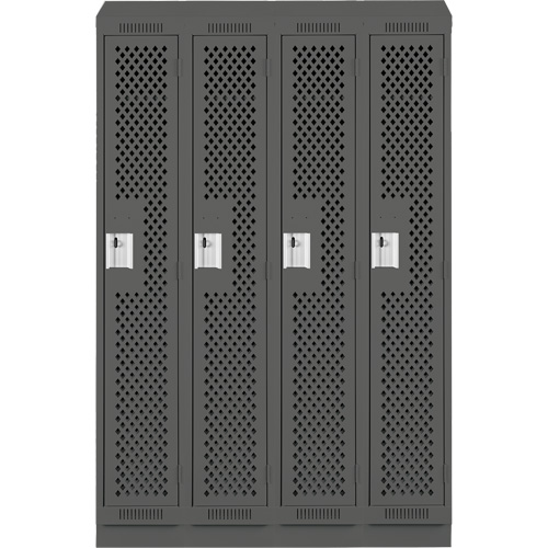 Clean Line Lockers, Bank of 4, 48" x 12" x 82", Steel, Charcoal, Rivet (Assembled), Perforated Equipment World