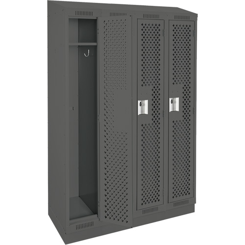 Clean Line Lockers, Bank of 4, 48" x 12" x 82", Steel, Charcoal, Rivet (Assembled), Perforated Equipment World