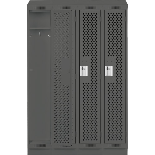 Clean Line Lockers, Bank of 4, 48" x 12" x 82", Steel, Charcoal, Rivet (Assembled), Perforated Equipment World