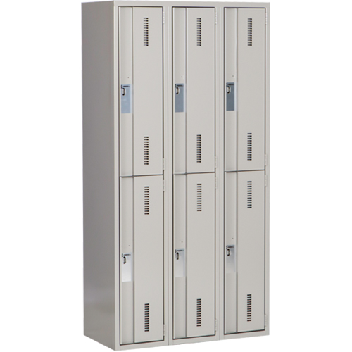 Concorde Heavy-Duty Lockers, 2 -tier, Bank of 3, 36" x 18" x 72", Steel, Grey, Welded (Assembled) Equipment World
