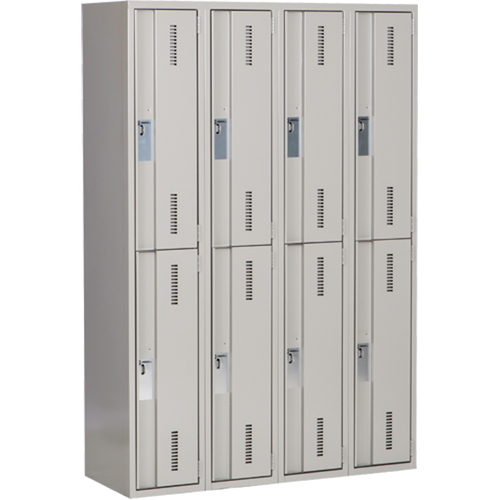Concorde Heavy-Duty Lockers, 2 -tier, Bank of 4, 48" x 18" x 72", Steel, Grey, Welded (Assembled) Equipment World