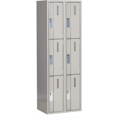 Concorde Heavy-Duty Lockers, 3 -tier, Bank of 2, 24" x 18" x 72", Steel, Grey, Welded (Assembled) Equipment World