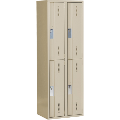 Concorde Heavy-Duty Lockers, 2 -tier, Bank of 2, 24" x 18" x 72", Steel, Beige, Welded (Assembled) Equipment World
