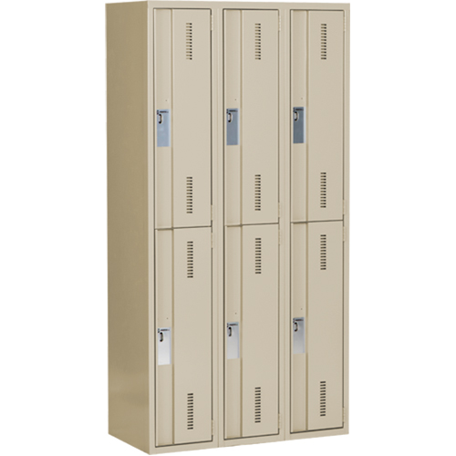 Concorde Heavy-Duty Lockers, 2 -tier, Bank of 3, 36" x 18" x 72", Steel, Beige, Welded (Assembled) Equipment World