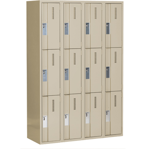 Concorde Heavy-Duty Lockers, 3 -tier, Bank of 4, 48" x 18" x 72", Steel, Beige, Welded (Assembled) Equipment World