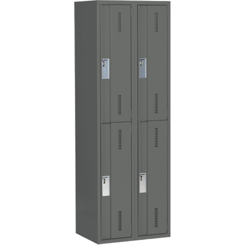 Concorde Heavy-Duty Lockers, 2 -tier, Bank of 2, 24" x 18" x 72", Steel, Charcoal, Welded (Assembled) Equipment World