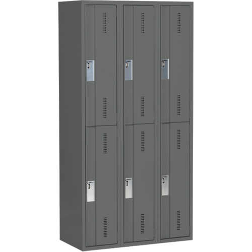 Concorde Heavy-Duty Lockers, 2 -tier, Bank of 3, 36" x 18" x 72", Steel, Charcoal, Welded (Assembled) Equipment World